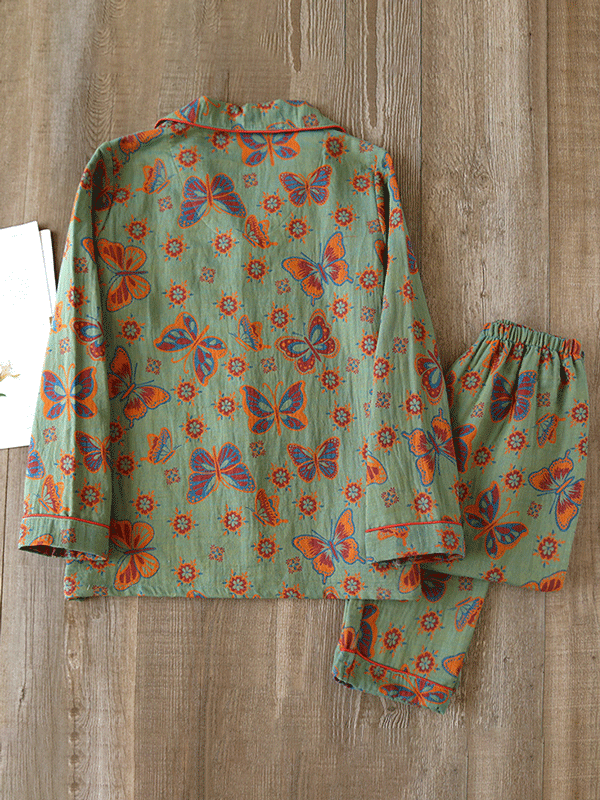 Andy - Vintage Butterfly Print Summer Pyjama Set for Women