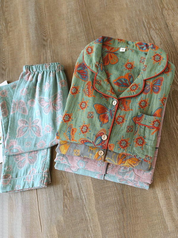Andy - Vintage Butterfly Print Summer Pyjama Set for Women