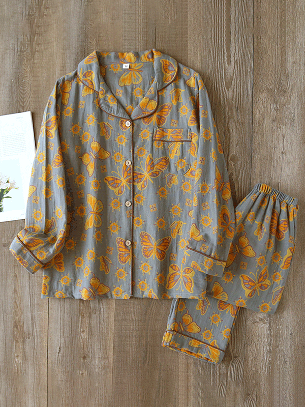 Andy - Vintage Butterfly Print Summer Pyjama Set for Women