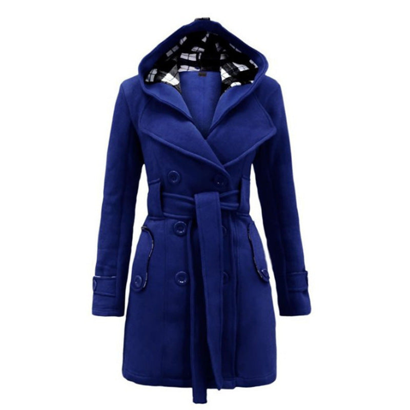 MAELIS - Wool hooded double row knot belt winter coat for women