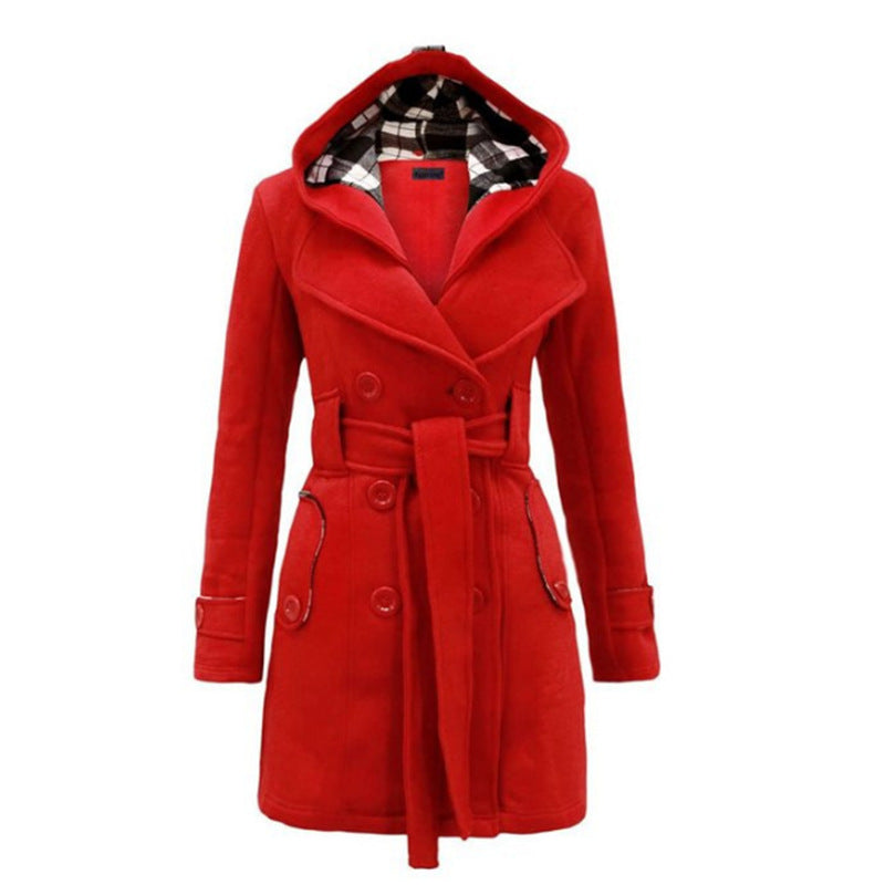 MAELIS - Wool hooded double row knot belt winter coat for women